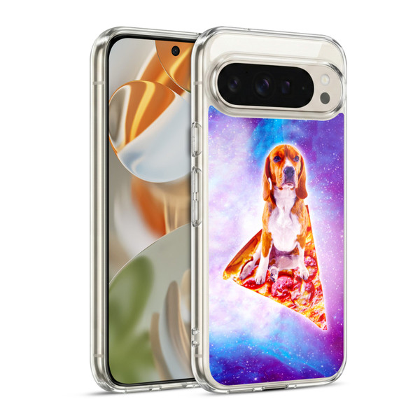 Random Galaxy Space Pizza Ride Blue Galaxy Dog Soft Gel Case for Google Pixel 9 / Pixel 9 Pro