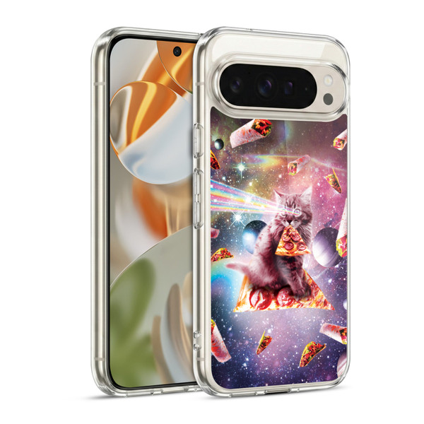Random Galaxy Space Pizza Ride Outer Space Lazer Cat Soft Gel Case for Google Pixel 9 / Pixel 9 Pro