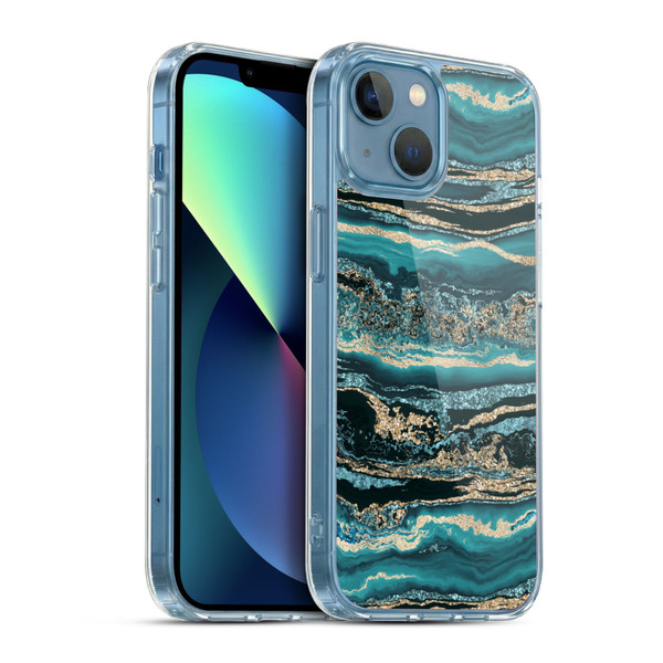 LebensArt Gemstone Marble Luxury Turquoise Soft Gel Case for Apple iPhone 13 Mini & MagSafe