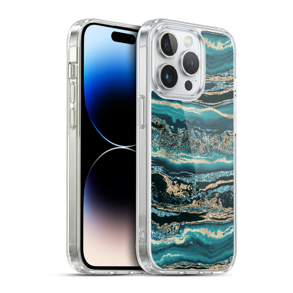 LebensArt Gemstone Marble Luxury Turquoise Soft Gel Case for Apple iPhone 14 Pro & MagSafe