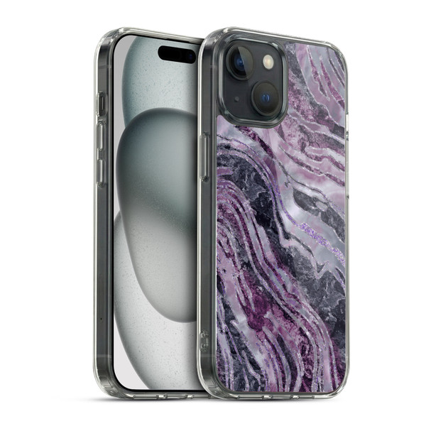 LebensArt Gemstone Marble Elegant Purple Soft Gel Case for Apple iPhone 15 & MagSafe