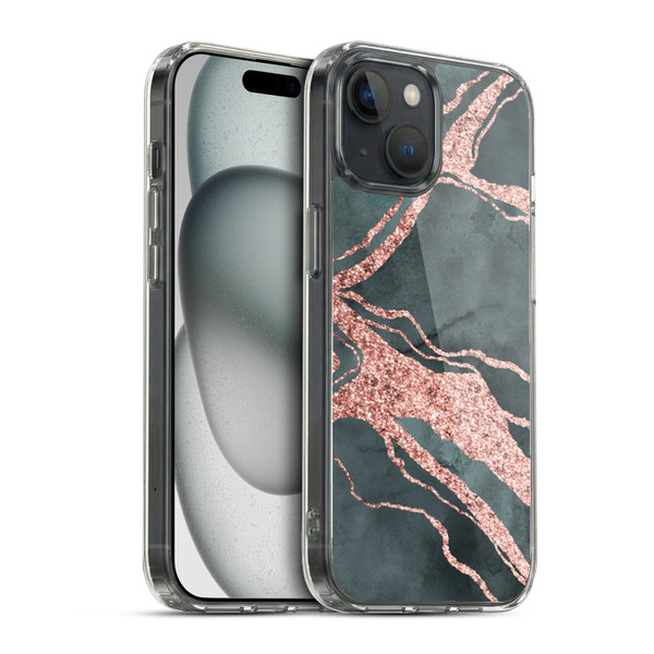 LebensArt Gemstone Marble Rose Gold Ripple Soft Gel Case for Apple iPhone 15 & MagSafe