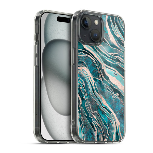 LebensArt Gemstone Marble Teal And Rosegold Soft Gel Case for Apple iPhone 15 & MagSafe