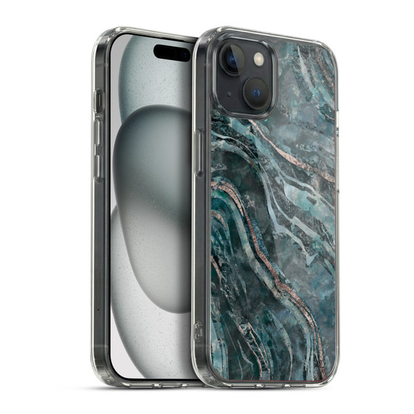 LebensArt Gemstone Marble Dark Teal Glamour Soft Gel Case for Apple iPhone 15 Plus & MagSafe