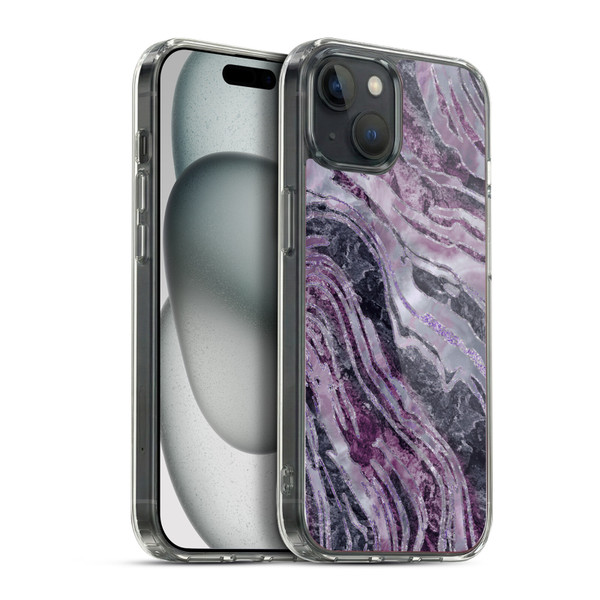 LebensArt Gemstone Marble Elegant Purple Soft Gel Case for Apple iPhone 15 Plus & MagSafe