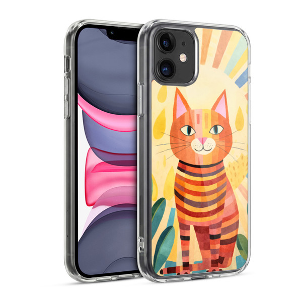 LebensArt Mix Art Stripes Whimsy Cat Soft Gel Case for Apple iPhone 11