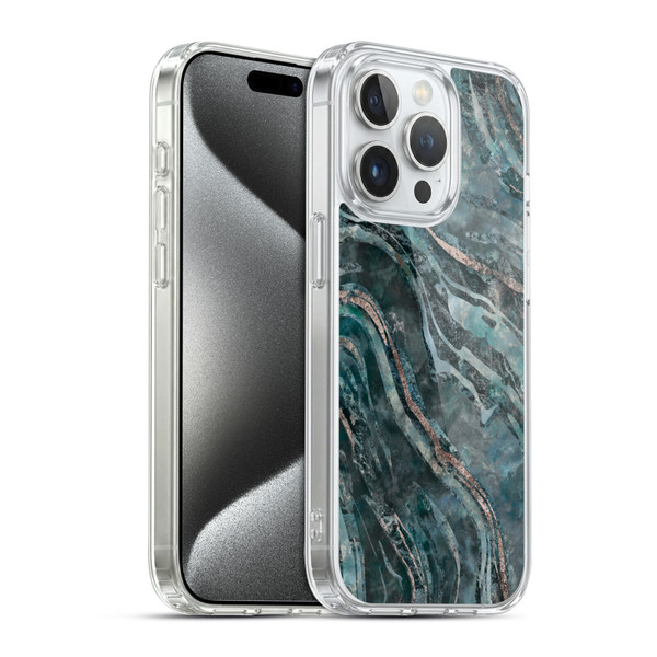 LebensArt Gemstone Marble Dark Teal Glamour Soft Gel Case for Apple iPhone 15 Pro & MagSafe