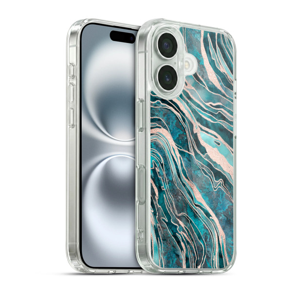 LebensArt Gemstone Marble Teal And Rosegold Soft Gel Case for Apple iPhone 16 & MagSafe