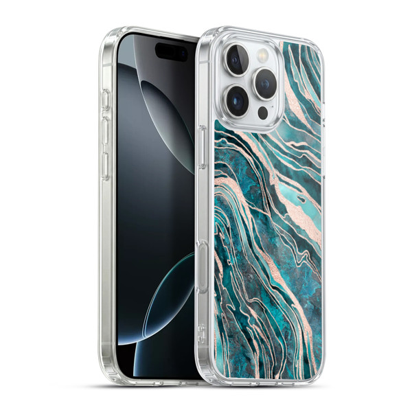 LebensArt Gemstone Marble Teal And Rosegold Soft Gel Case for Apple iPhone 16 Pro Max & MagSafe