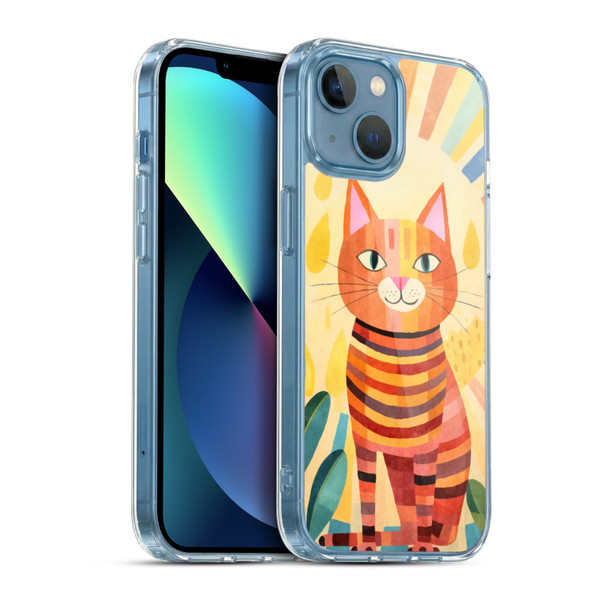 LebensArt Mix Art Stripes Whimsy Cat Soft Gel Case for Apple iPhone 13 Mini & MagSafe