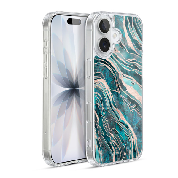 LebensArt Gemstone Marble Teal And Rosegold Soft Gel Case for Apple iPhone 17