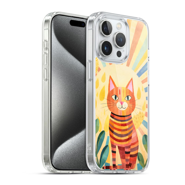 LebensArt Mix Art Stripes Whimsy Cat Soft Gel Case for Apple iPhone 15 Pro & MagSafe