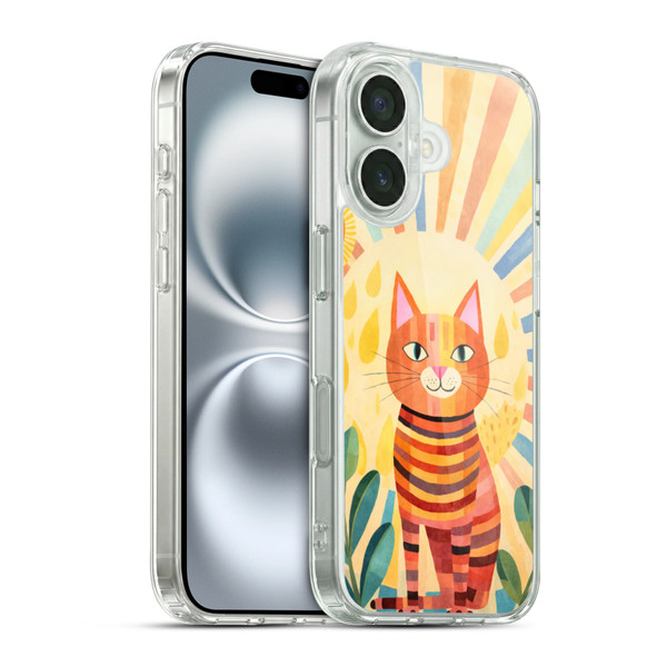 LebensArt Mix Art Stripes Whimsy Cat Soft Gel Case for Apple iPhone 16 & MagSafe
