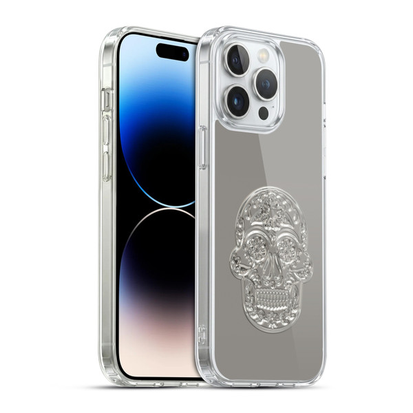 LebensArt Pastels Silver Skull Soft Gel Case for Apple iPhone 14 Pro Max & MagSafe