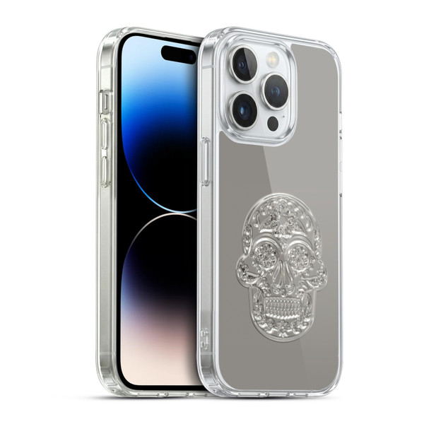 LebensArt Pastels Silver Skull Soft Gel Case for Apple iPhone 14 Pro & MagSafe