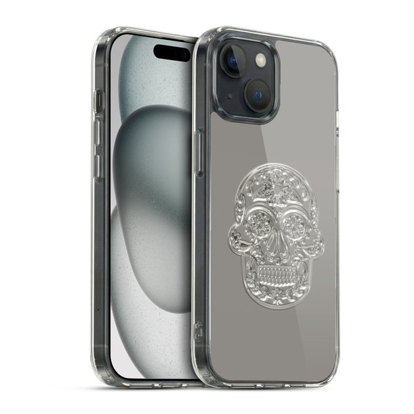 LebensArt Pastels Silver Skull Soft Gel Case for Apple iPhone 15 & MagSafe