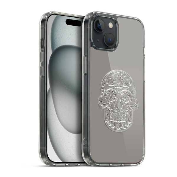LebensArt Pastels Silver Skull Soft Gel Case for Apple iPhone 15 Plus & MagSafe