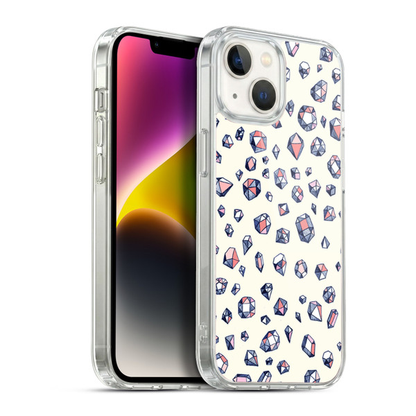 Micklyn Le Feuvre Patterns Navy and Coral Crystals Soft Gel Case for Apple iPhone 14
