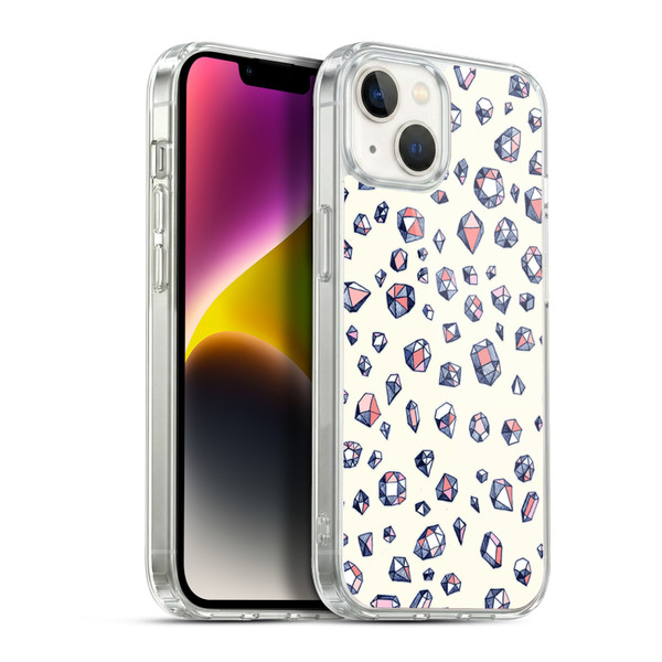 Micklyn Le Feuvre Patterns Navy and Coral Crystals Soft Gel Case for Apple iPhone 14 Plus & MagSafe