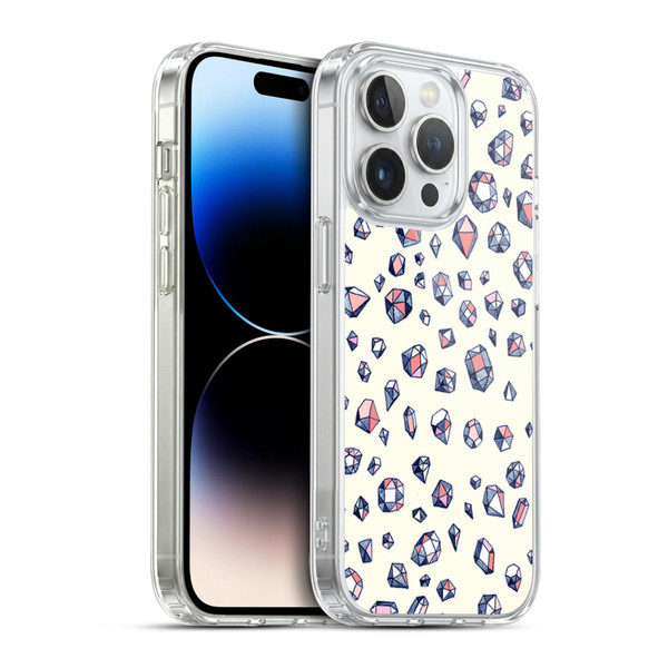 Micklyn Le Feuvre Patterns Navy and Coral Crystals Soft Gel Case for Apple iPhone 14 Pro & MagSafe