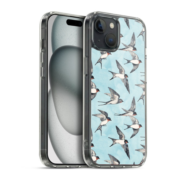 Micklyn Le Feuvre Patterns Swallow Flight Soft Gel Case for Apple iPhone 15 Plus & MagSafe