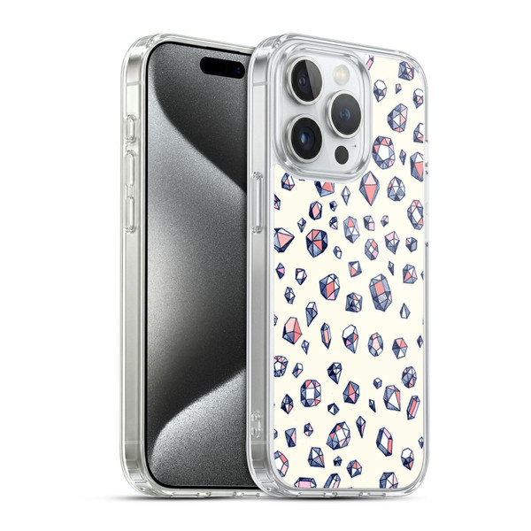 Micklyn Le Feuvre Patterns Navy and Coral Crystals Soft Gel Case for Apple iPhone 15 Pro & MagSafe