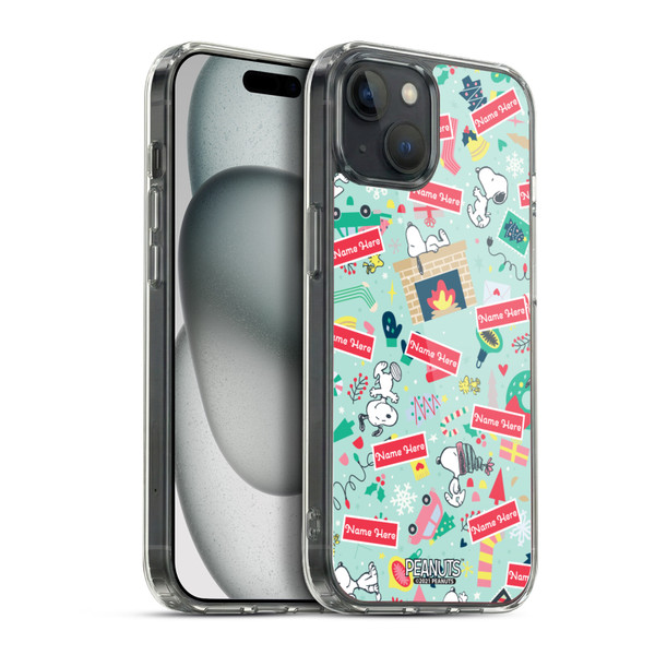Custom Customised Personalised Peanuts Christmas Festive Pattern Soft Gel Case for Apple iPhone 15 Plus & MagSafe