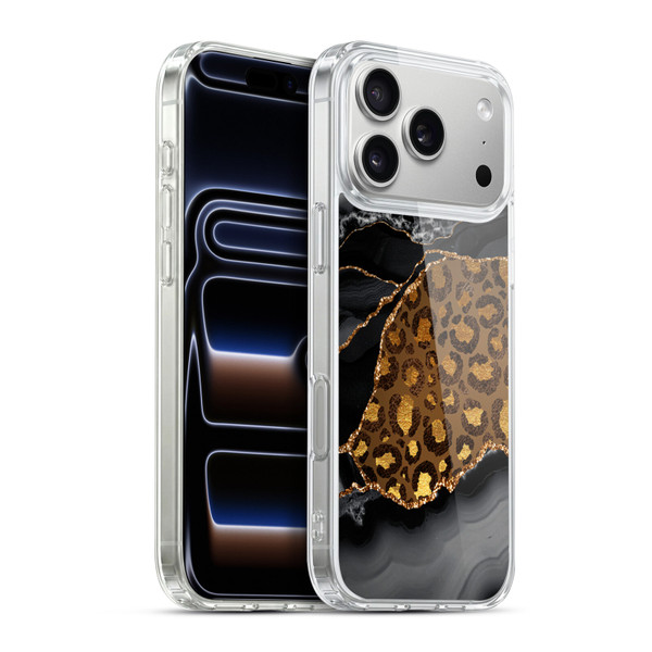 UtArt Wild Cat Marble Dark Gilded Leopard Soft Gel Case for Apple iPhone 17 Pro Max