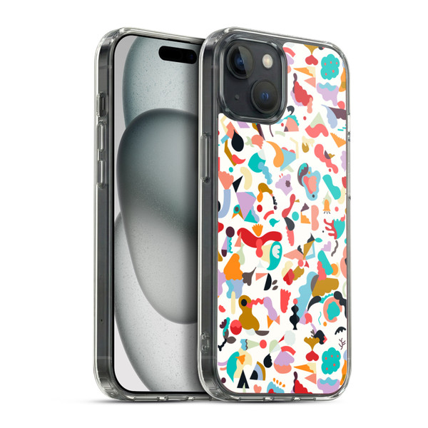 Ninola Patterns Imaginary Geo Animals White Soft Gel Case for Apple iPhone 15 Plus & MagSafe