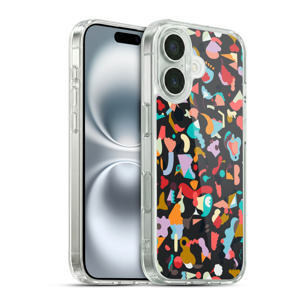 Ninola Patterns Imaginary Geo Animals Black Soft Gel Case for Apple iPhone 16 & MagSafe