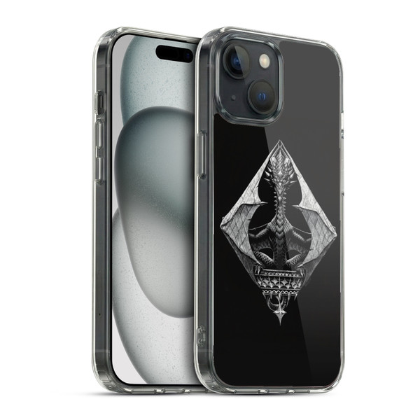 Stanley Morrison Black And White Gothic Diamond Dragon Soft Gel Case for Apple iPhone 15 & MagSafe
