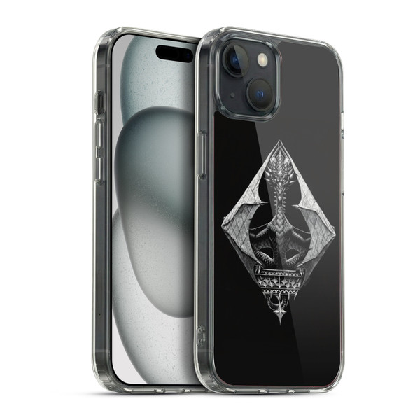 Stanley Morrison Black And White Gothic Diamond Dragon Soft Gel Case for Apple iPhone 15 Plus & MagSafe