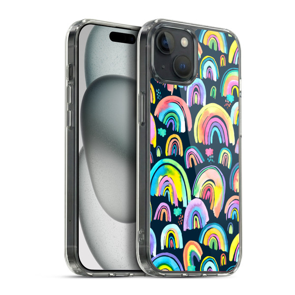 Ninola Patterns 4 New Rainbows Navy Multi Soft Gel Case for Apple iPhone 15 Plus & MagSafe