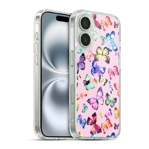 Ninola Patterns 4 Butterflies Multi Pink Soft Gel Case for Apple iPhone 16 & MagSafe
