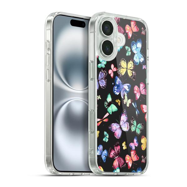 Ninola Patterns 4 Butterflies Black Multi Soft Gel Case for Apple iPhone 16 Plus & MagSafe