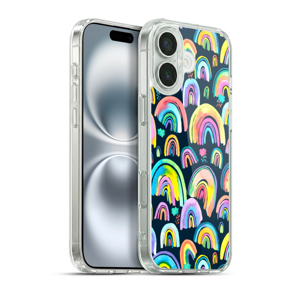 Ninola Patterns 4 New Rainbows Navy Multi Soft Gel Case for Apple iPhone 16 Plus & MagSafe