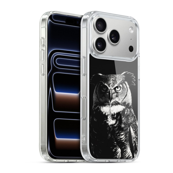 Stanley Morrison Black And White Great Horned Owl Soft Gel Case for Apple iPhone 17 Pro