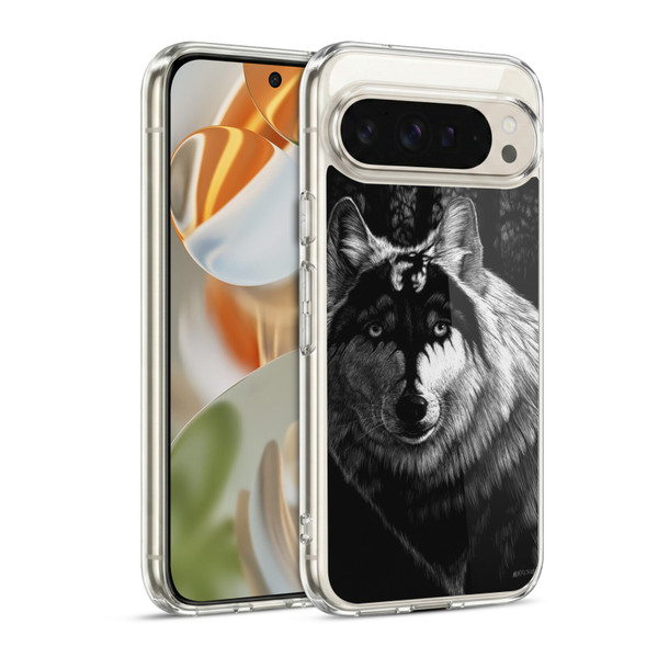 Stanley Morrison Black And White Gray Wolf With Dragon Marking Soft Gel Case for Google Pixel 9 / Pixel 9 Pro