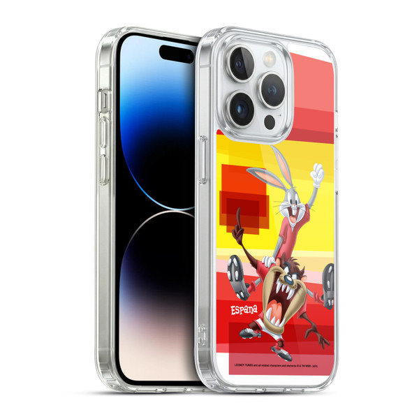 Looney Tunes Flag Graphics Spain Taz & Bugs Bunny Soft Gel Case for Apple iPhone 14 Pro & MagSafe