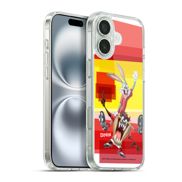 Looney Tunes Flag Graphics Spain Taz & Bugs Bunny Soft Gel Case for Apple iPhone 16 Plus & MagSafe