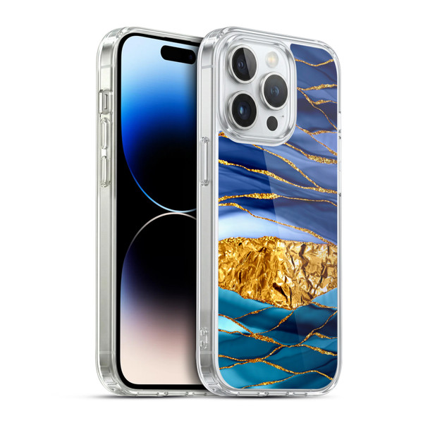 UtArt Dark Night Marble Golden Seas Soft Gel Case for Apple iPhone 14 Pro & MagSafe