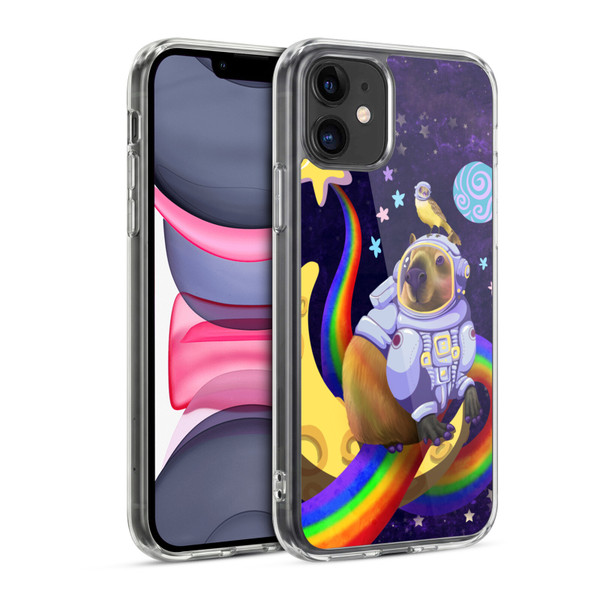 Carla Morrow Rainbow Animals Capybara Sitting On A Moon Soft Gel Case for Apple iPhone 11