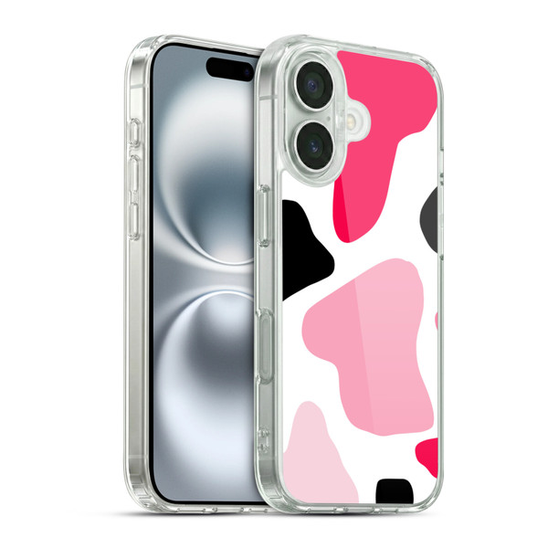 Grace Illustration Cow Prints Pink Soft Gel Case for Apple iPhone 16 & MagSafe