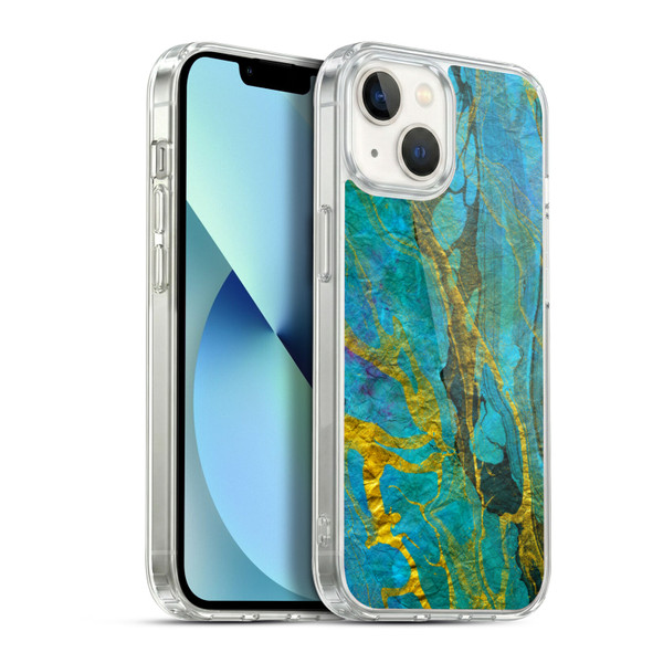 Haroulita Marble Yellow Teal Soft Gel Case for Apple iPhone 13