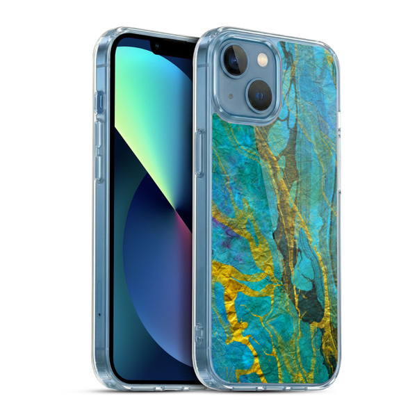 Haroulita Marble Yellow Teal Soft Gel Case for Apple iPhone 13 Mini & MagSafe