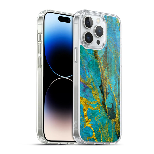 Haroulita Marble Yellow Teal Soft Gel Case for Apple iPhone 14 Pro Max & MagSafe
