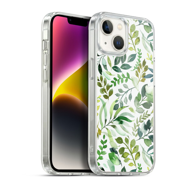 Ninola Botanical Patterns Watercolor Green Leaves Soft Gel Case for Apple iPhone 14
