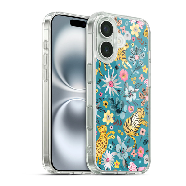 Ninola Botanical Patterns Tigers Flowers Soft Gel Case for Apple iPhone 16 & MagSafe