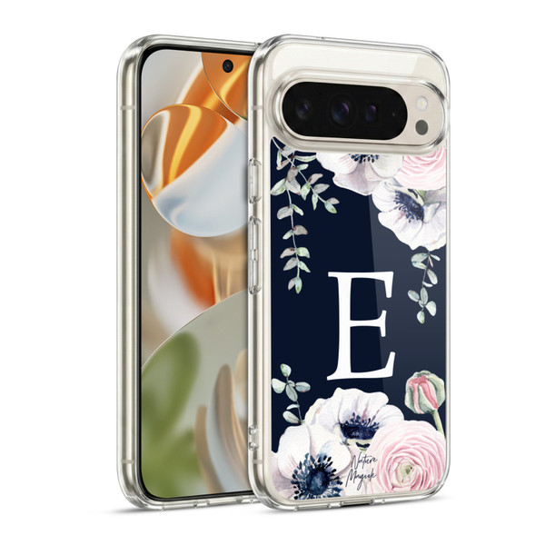 Nature Magick Floral Monogram Navy Flowers 1 Letter E Soft Gel Case for Google Pixel 9 / Pixel 9 Pro