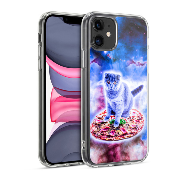 Random Galaxy Space Cat Blue Galaxy & Pizza Soft Gel Case for Apple iPhone 11